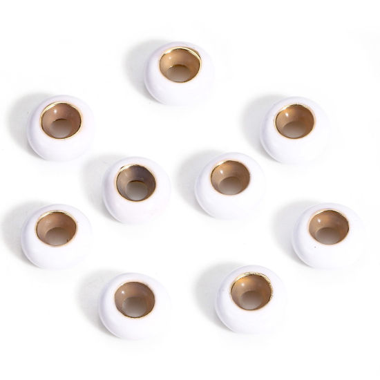 Bild von 5 Stück Messing Stopper-Abstandsperlen mit Gummikern für die DIY-Schmuckherstellung Rund Weiß Emaille 8.5mm Dia., Loch: Ca 2.2mm                                                                                                                              