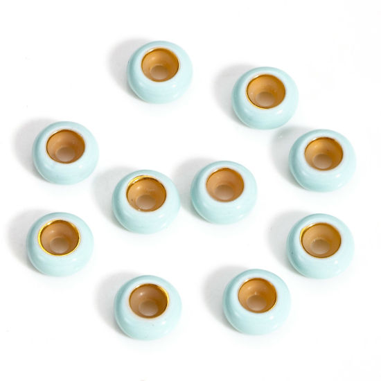 Bild von 5 Stück Messing Stopper-Abstandsperlen mit Gummikern für die DIY-Schmuckherstellung Rund Mintgrün Emaille 8.5mm Dia., Loch: Ca 2.2mm                                                                                                                          