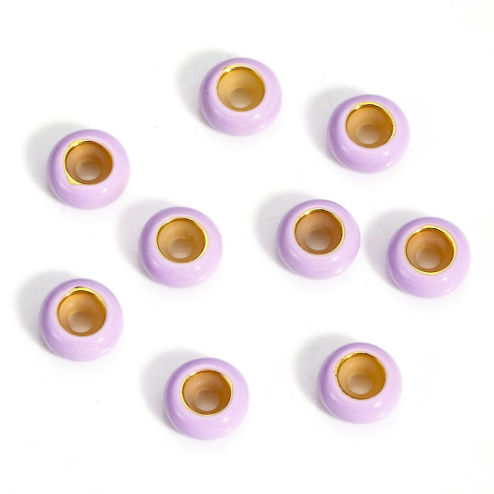Bild von 5 Stück Messing Stopper-Abstandsperlen mit Gummikern für die DIY-Schmuckherstellung Rund Helllila Emaille 8.5mm Dia., Loch: Ca 2.2mm                                                                                                                          