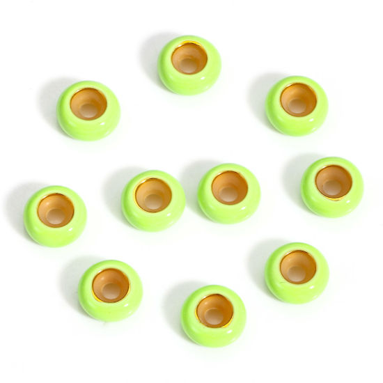 Bild von 5 Stück Messing Stopper-Abstandsperlen mit Gummikern für die DIY-Schmuckherstellung Rund Grün Emaille 8.5mm Dia., Loch: Ca 2.2mm                                                                                                                              