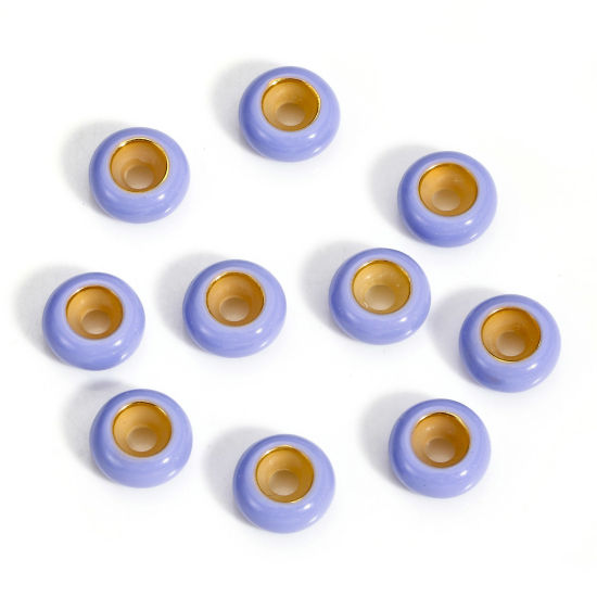 Bild von 5 Stück Messing Stopper-Abstandsperlen mit Gummikern für die DIY-Schmuckherstellung Rund Blau Violett Emaille 8.5mm Dia., Loch: Ca 2.2mm                                                                                                                      
