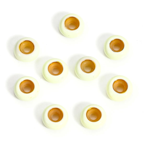 Bild von 5 Stück Messing Stopper-Abstandsperlen mit Gummikern für die DIY-Schmuckherstellung Rund Hellgelb Emaille 8.5mm Dia., Loch: Ca 2.2mm                                                                                                                          