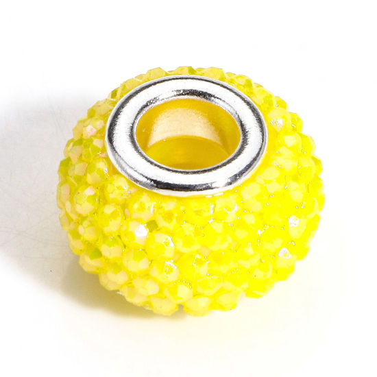 Picture of 20 PCs Acrylic European Style Large Hole Charm Beads Yellow Round Rhinestone 14mm Dia., Hole: Approx 4.8mm