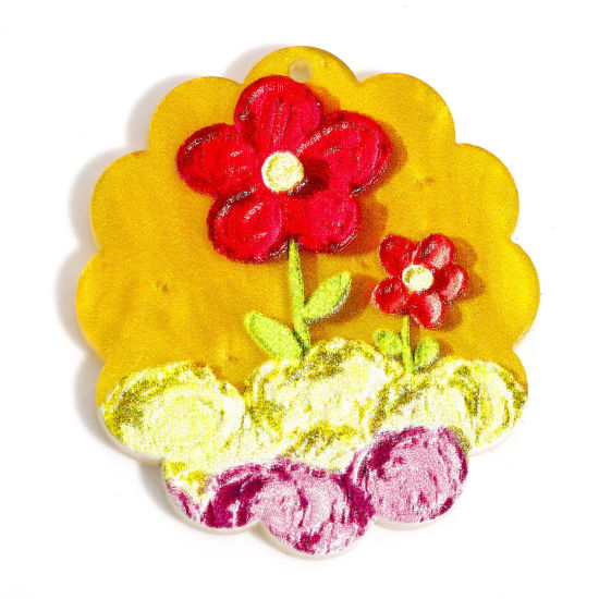 10 個 アクリル ペンダント レリーフ油絵のスタイル 花 フラワー 多色 4cm x 3.5cm の画像
