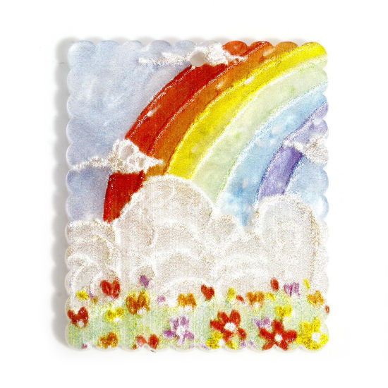 Bild von 10 Stück Acryl-Anhänger, Relief-Ölgemälde-Stil, Regenbogen-Blume, mehrfarbig, 3,5 cm x 2,9 cm