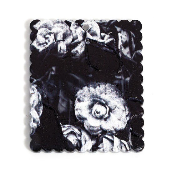 Bild von 10 Stück Acryl-Anhänger, Relief-Ölgemälde-Stil, Blume, mehrfarbig, 3,5 cm x 2,9 cm