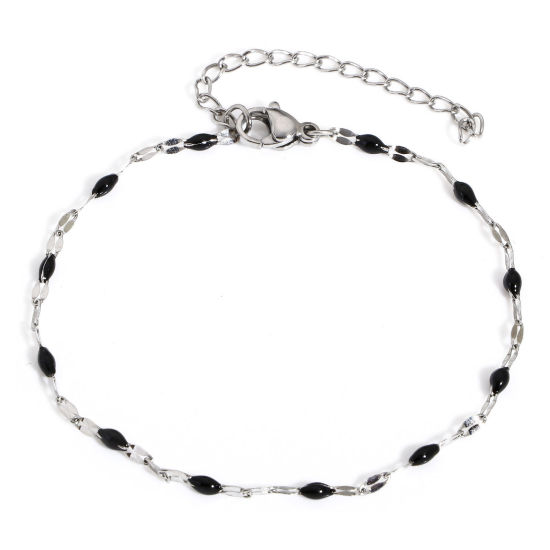 Immagine di 1 Pz 304 Acciaio Inossidabile Catena delle Labbra Braccialetti Tono Argento Nero Smalto 17.5cm Lunghezza