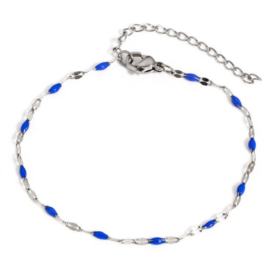 Immagine di 1 Pz 304 Acciaio Inossidabile Catena delle Labbra Braccialetti Tono Argento Blu Marino Smalto 17.5cm Lunghezza