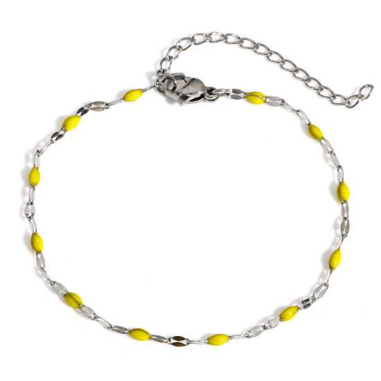 Immagine di 1 Pz 304 Acciaio Inossidabile Catena delle Labbra Braccialetti Tono Argento Giallo Smalto 17.5cm Lunghezza