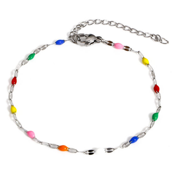 Immagine di 1 Pz 304 Acciaio Inossidabile Catena delle Labbra Braccialetti Tono Argento Multicolore Smalto 17.5cm Lunghezza