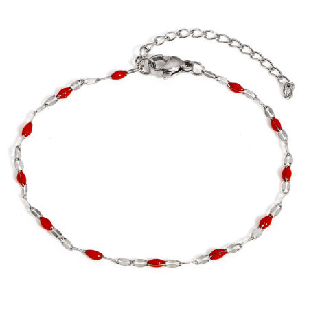 Image de Bracelets En Gros Argent Mat en 304 Acier Inoxydable, Rouge Émail Chaîne Maille Lèvres aux Femmes Cadeau Fournitures de Bijoux 17.5cm long, 1 Pièce