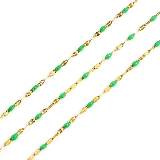 Imagen de 1 M Recubrimiento al Vacío PVD Ecológico 304 Acero Inoxidable Cadena de Labios Para Accesorios Hechos a Mano para Hacer Joyas Chapado en Oro Verde Esmalte 2mm