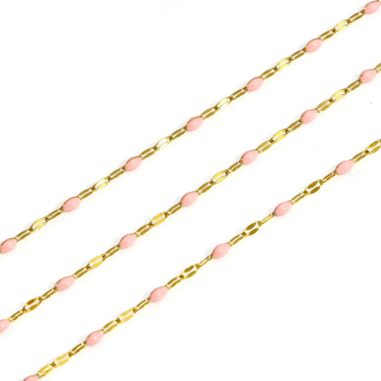 Imagen de 1 M Recubrimiento al Vacío PVD Ecológico 304 Acero Inoxidable Cadena de Labios Para Accesorios Hechos a Mano para Hacer Joyas Chapado en Oro Color rosa Esmalte 2mm