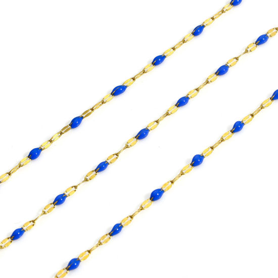 Imagen de 1 M Recubrimiento al Vacío PVD Ecológico 304 Acero Inoxidable Cadena de Labios Para Accesorios Hechos a Mano para Hacer Joyas Chapado en Oro Azul Marino Esmalte 2mm