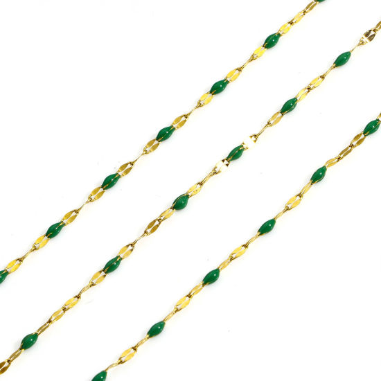 Imagen de 1 M Recubrimiento al Vacío PVD Ecológico 304 Acero Inoxidable Cadena de Labios Para Accesorios Hechos a Mano para Hacer Joyas Chapado en Oro Verde Oscuro Esmalte 2mm