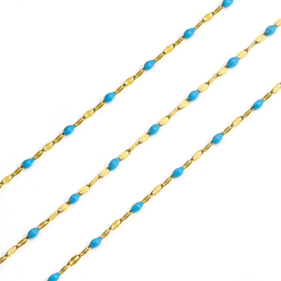 Imagen de 1 M Recubrimiento al Vacío PVD Ecológico 304 Acero Inoxidable Cadena de Labios Para Accesorios Hechos a Mano para Hacer Joyas Chapado en Oro Azul Cielo Esmalte 2mm