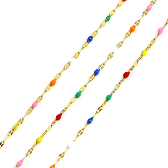 Imagen de 1 M Recubrimiento al Vacío PVD Ecológico 304 Acero Inoxidable Cadena de Labios Para Accesorios Hechos a Mano para Hacer Joyas Chapado en Oro Multicolor Esmalte 2mm