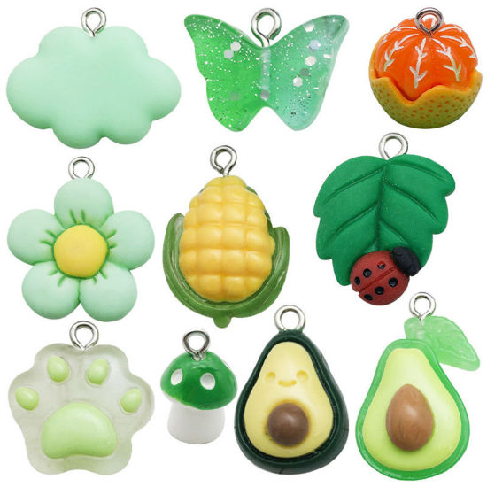 Picture of 1 Set ( 10 PCs/Set) Resin Charms At Random Mixed Green