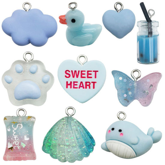 Picture of 1 Set ( 10 PCs/Set) Resin Charms At Random Mixed Blue