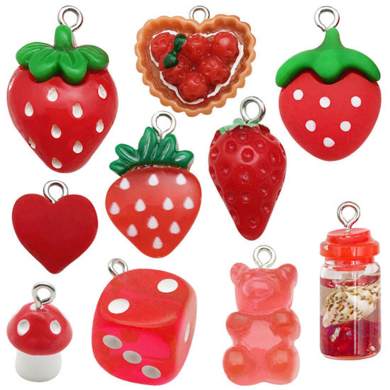 Picture of 1 Set ( 10 PCs/Set) Resin Charms At Random Mixed Red