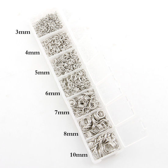 Picture of 1 Box ( 1450 PCs/Box) Iron Based Alloy Jump Rings Findings Silver Tone Round Mixed 10mm - 3mm Dia.