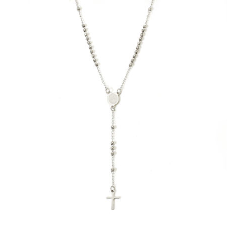 Picture of 304 Stainless Steel Religious Handmade Link Chain Prayer Beads Rosary Necklace Cross Virgin Mary 53cm(20 7/8