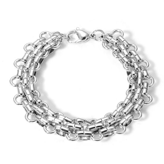 Picture of 1 Piece 304 Stainless Steel Handmade Link Chain Bracelets Silver Tone 19.5cm(7 5/8") long