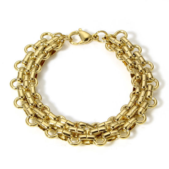 Picture of 1 Piece Vacuum Plating 304 Stainless Steel Handmade Link Chain Bracelets 18K Gold Plated 19.5cm(7 5/8") long