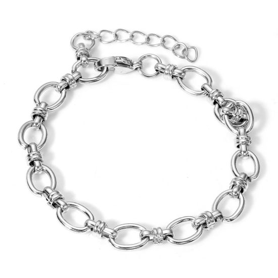 Bild von 1 Strang 304 Edelstahl 8-Form Kette Armband Silberfarbe Mit Karabiner Verschluss und Verlängerungskette Extender 17.5cm lang