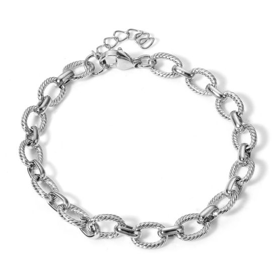 Bild von 1 Strang 304 Edelstahl Gliederkette Kette Armband Silberfarbe Mit Karabiner Verschluss und Verlängerungskette Extender 18cm lang