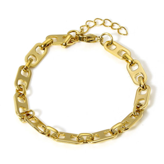 Immagine di 1 Pz Placcatura Sottovuoto 304 Acciaio Inossidabile Catena a Maglia Fatta a Mano Braccialetti Placcato Oro 18K Con Aragosta Fermagli Fibbia e Catena di Estensione 18cm Lunghezza