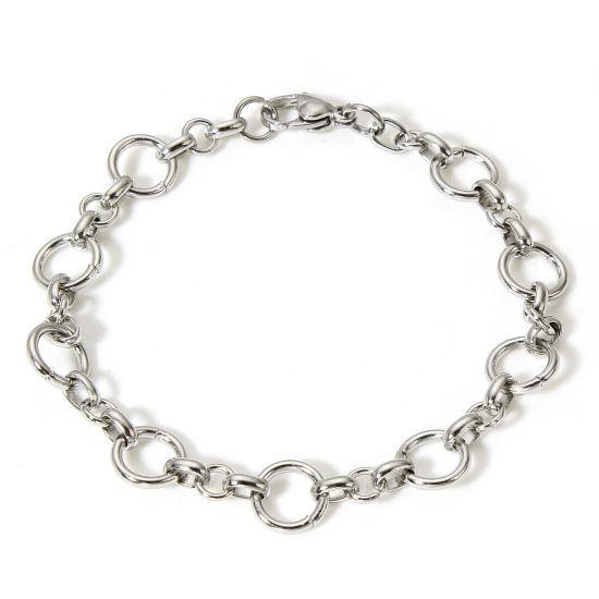 Picture of 1 Piece 304 Stainless Steel Handmade Link Chain Bracelets Silver Tone 18.5cm(7 2/8") long