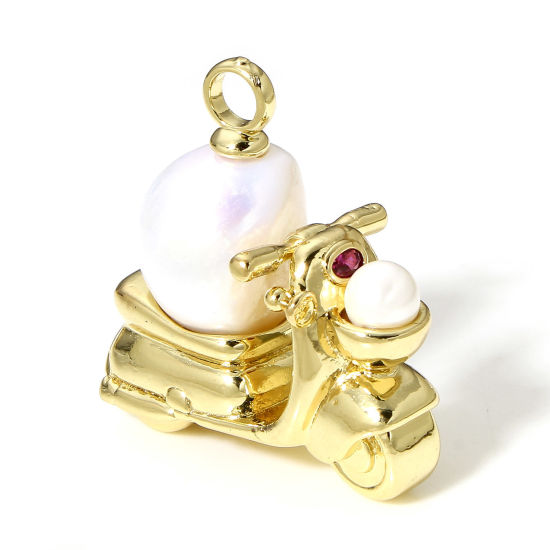 Bild von 1 Stück Perle und Messing Reise Charms 18K Echtgold plattiert Motorrad 3D 27mm x 27mm