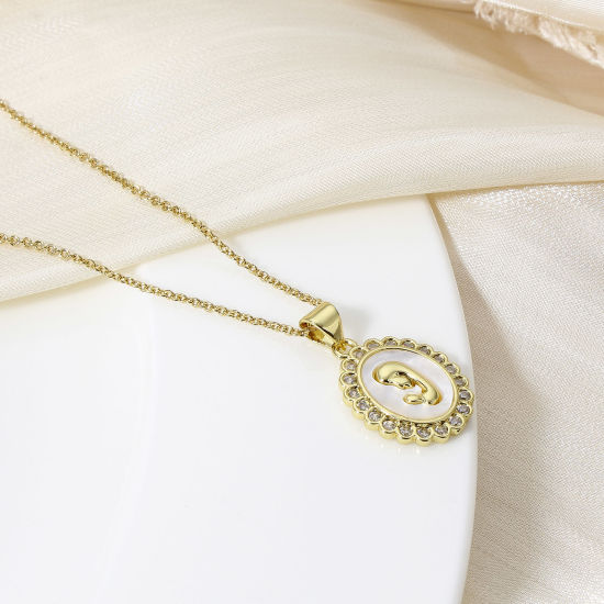 Изображение 1 ШТ Латунь День матери Подвески Овальные 18K настоящее золото с покрытием мама Бижутерия усыпанная мелким фианит Прозрачный Искусственный Циркон 24мм x 14мм