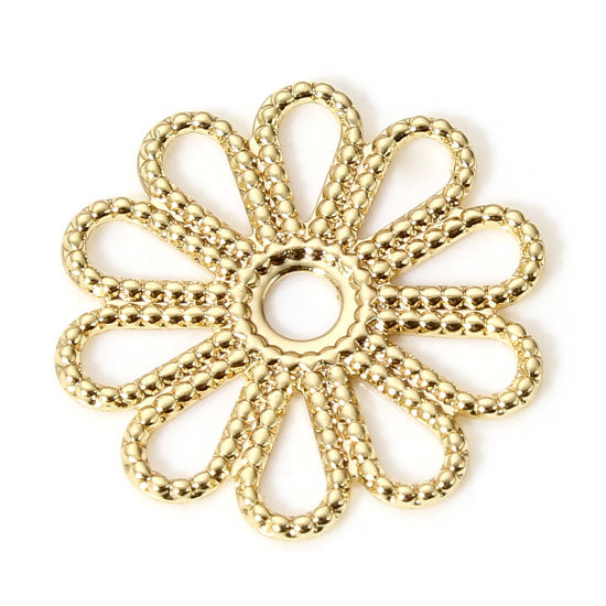 Picture of 5 PCs Brass Charms 18K Real Gold Plated Flower Hollow 16mm x 16mm