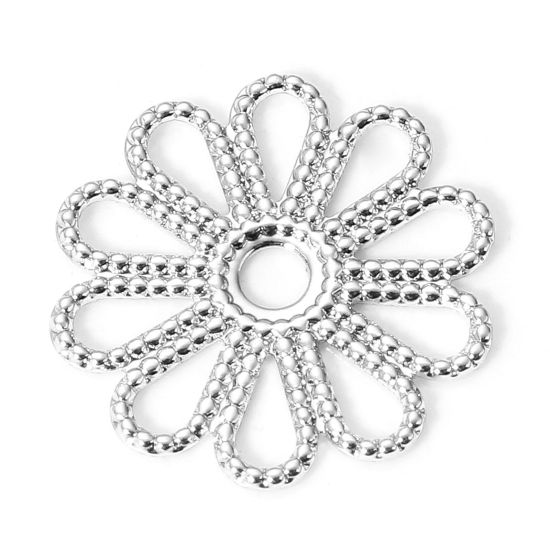 Picture of 5 PCs Brass Charms Real Platinum Plated Flower Hollow 16mm x 16mm