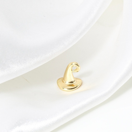Bild von 2 Stück Messing Halloween Charms 18K Echtgold plattiert Halloween Hexenhut 3D 12mm x 10.5mm