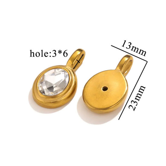 Immagine di 1 Pz Placcatura Sottovuoto 304 Acciaio Inossidabile Ciondoli Ovale Placcato Oro 18K Trasparente Strass 13mm x 23mm