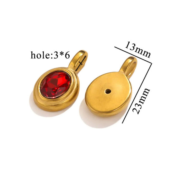 Immagine di 1 Pz Placcatura Sottovuoto 304 Acciaio Inossidabile Ciondoli Ovale Placcato Oro 18K Rosso Strass 13mm x 23mm