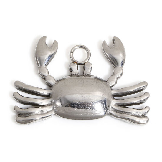 Picture of 1 Piece 304 Stainless Steel Ocean Jewelry Pendants Silver Tone Crab Animal 25mm x 17mm