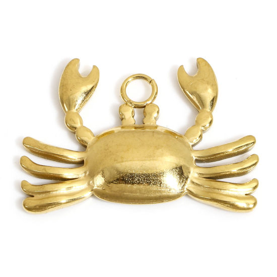 Picture of 1 Piece Vacuum Plating 304 Stainless Steel Ocean Jewelry Pendants 18K Gold Plated Crab Animal 25mm x 17mm