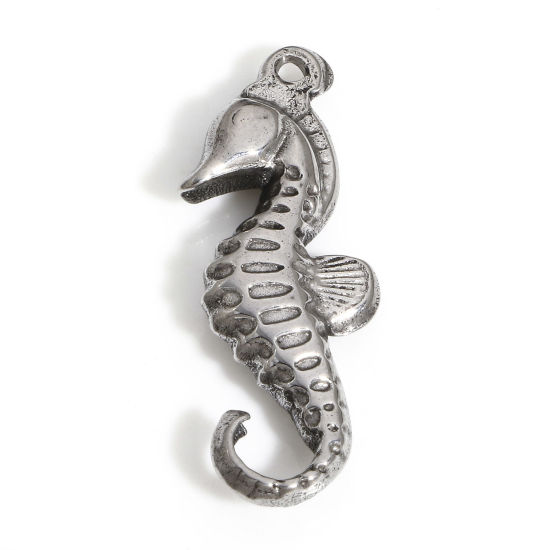 Picture of 1 Piece 304 Stainless Steel Ocean Jewelry Pendants Silver Tone Seahorse Animal 29mm x 11mm