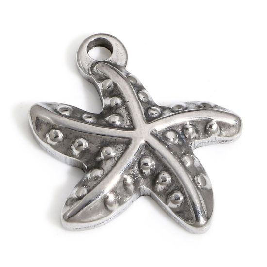 Picture of 1 Piece 304 Stainless Steel Ocean Jewelry Pendants Silver Tone Star Fish 17mm x 17mm