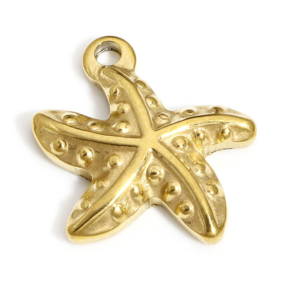 Picture of 1 Piece Vacuum Plating 304 Stainless Steel Ocean Jewelry Pendants 18K Gold Plated Star Fish 17mm x 17mm