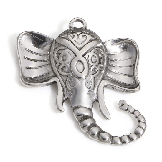 Image de 1 Pièce Breloques en 304 Acier Inoxydable Tête d'Eléphant Argent Mat 3cm x 2.8cm