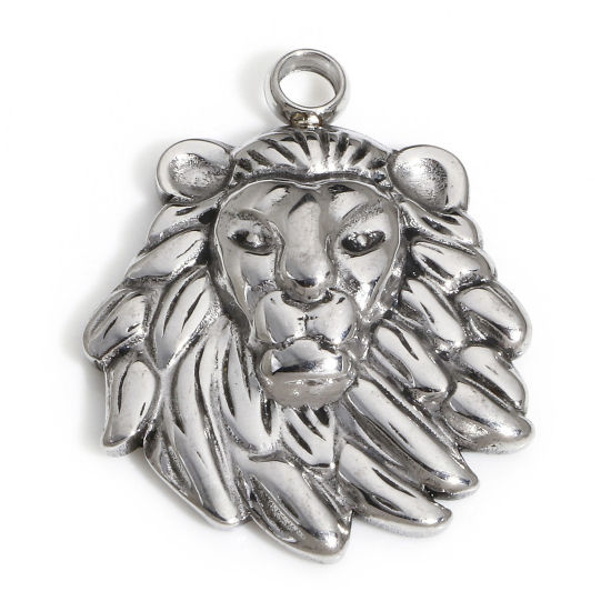 Image de 1 Pièce Breloques en 304 Acier Inoxydable Lion Argent Mat 25mm x 20mm