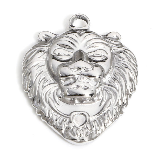 Image de 1 Pièce Breloques en 304 Acier Inoxydable Lion Argent Mat 25mm x 20mm