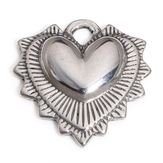 Image de 1 Pièce Breloques en 304 Acier Inoxydable La Saint Valentin Cœur Argent Mat Rayées 18mm x 18mm