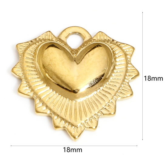 Picture of 1 Piece Vacuum Plating 304 Stainless Steel Valentine's Day Charms 18K Gold Plated Heart Stripe 18mm x 18mm