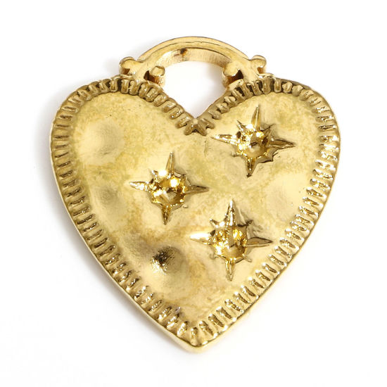 Picture of 1 Piece Vacuum Plating 304 Stainless Steel Valentine's Day Charms 18K Gold Plated Heart Star (Can Hold ss5 Pointed Back Rhinestone) 20mm x 17mm